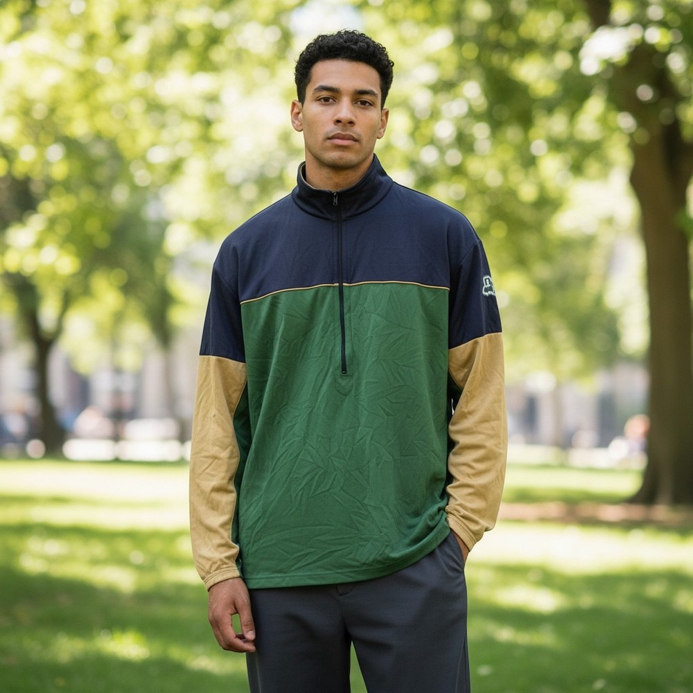 Fox Racing Cycling Jersey Large Green Black Excellent Quarter‎ Zip Long Sleeve